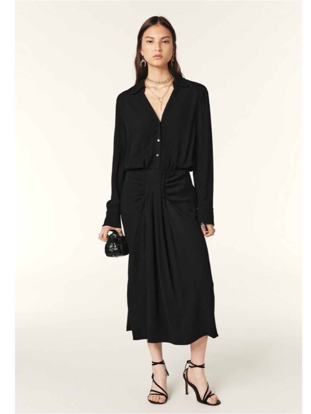 ba&sh Black Button-Front Midi Dress
